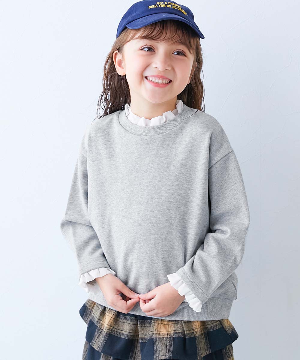 最大7%OFF】綿100% 重ね着風フリル スウェットトレーナー | 子供服の