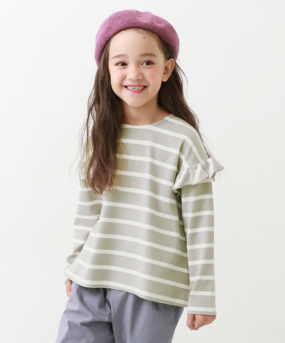 SPECIAL SALE 44%OFFもちもちストレッチ 肩フリル 先染めボーダー