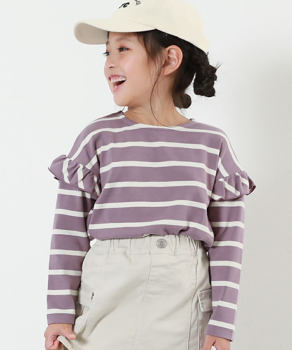 SPECIAL SALE 27%OFF】もちもちストレッチ 肩フリル 先染めボーダー