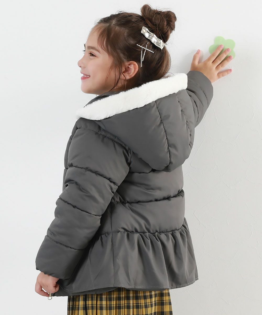 フード付きグレーダウンジャケット ペプラム セール】河田ダウン ライトペプラムコート【洗濯機洗い可/撥水/静電気