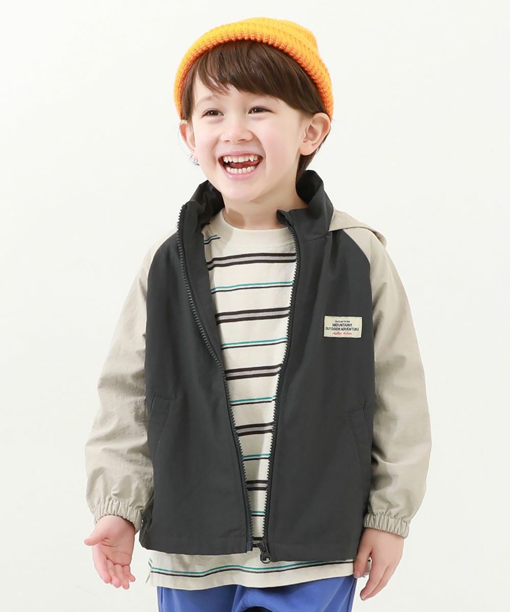 LUCA／異素材切り替え ダンボール×ナイロン 春ジャケット フード付きブルゾン SALE 6%OFF】撥水 ナイロン フード収納付き 配色ラグラン ウインド