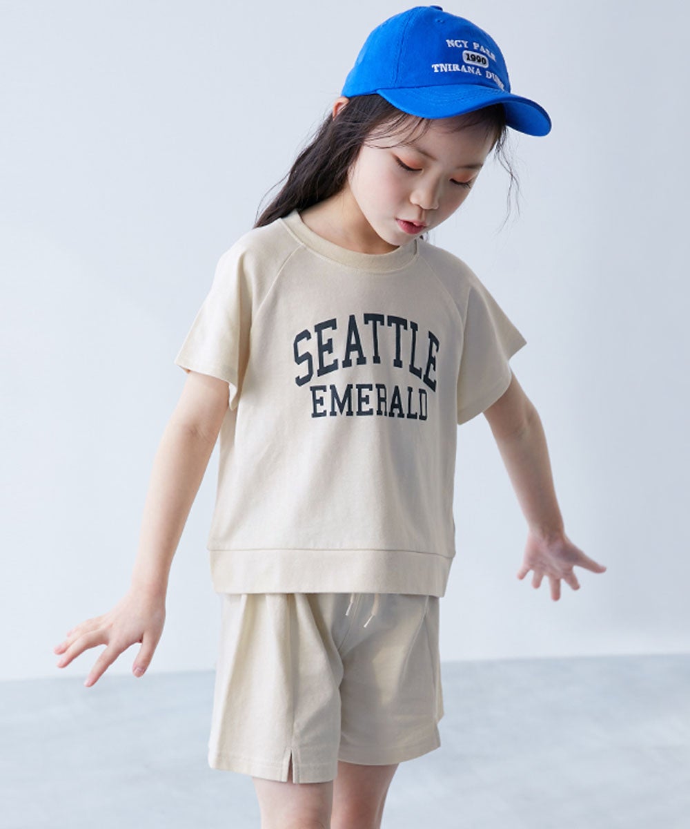 普段着でもルームウェアでも】カレッジロゴ半袖セットアップ | 子供服