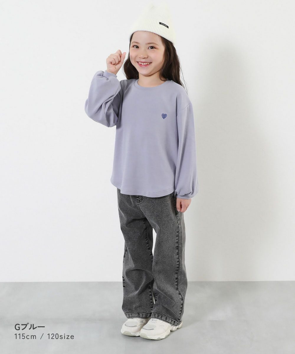 もちもちストレッチ ガールズ ハート刺繍 長袖Tシャツ | 子供服の通販