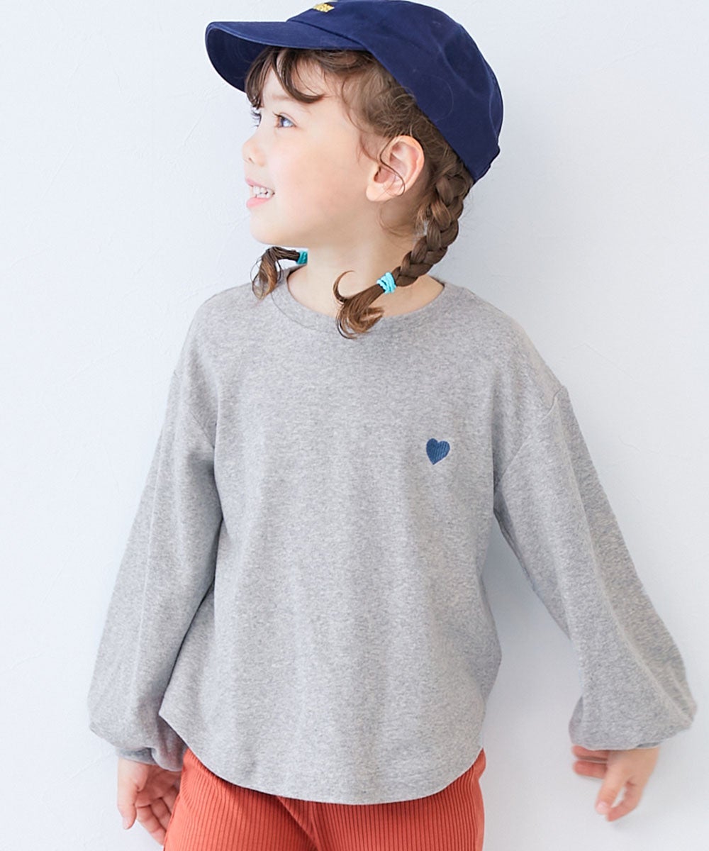 もちもちストレッチ ガールズ ハート刺繍 長袖Tシャツ | 子供服の通販