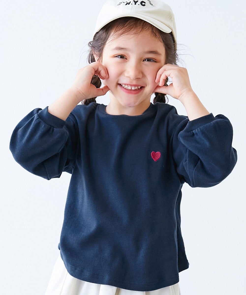 もちもちストレッチ ガールズ ハート刺繍 長袖Tシャツ | 子供服の通販