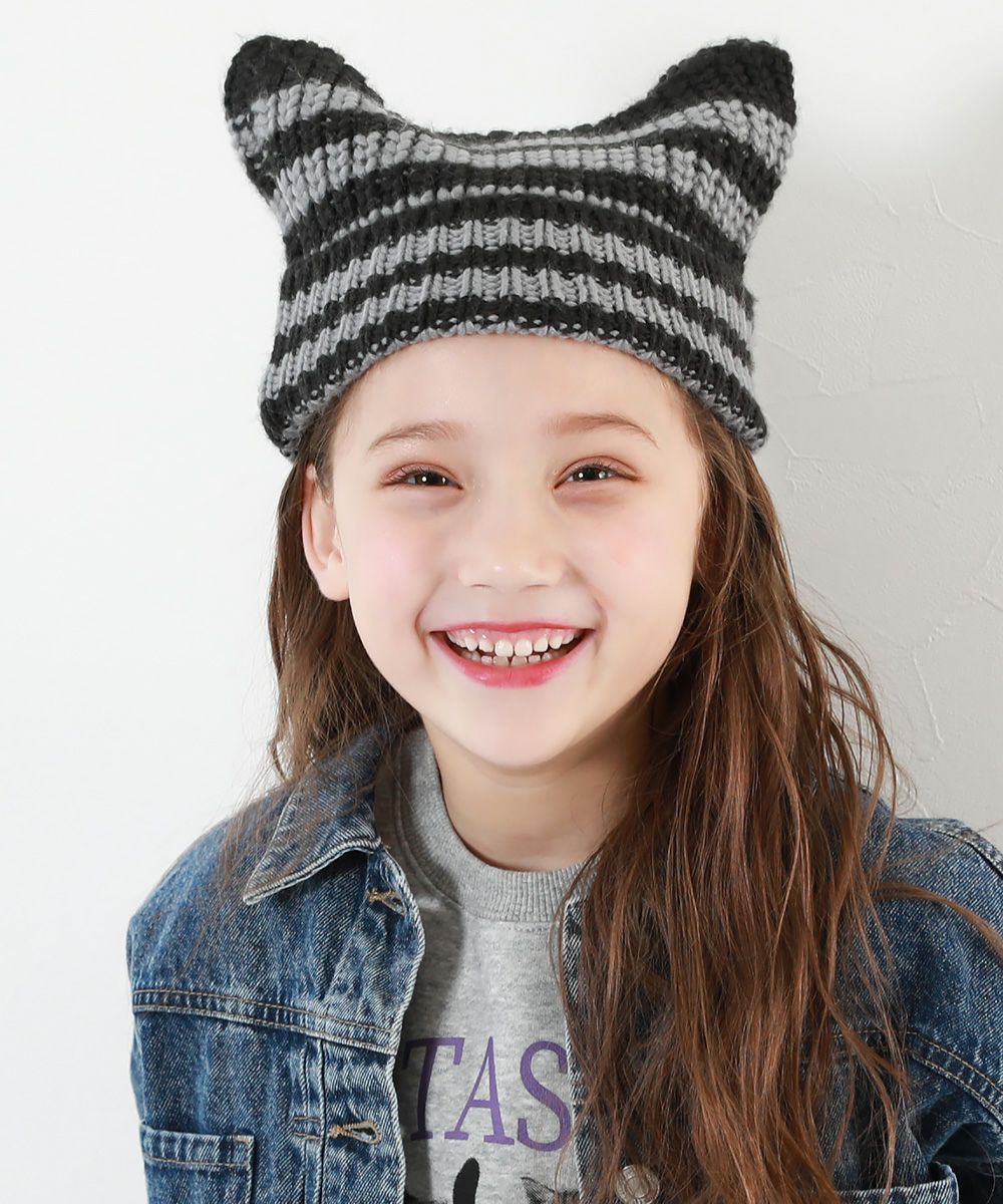 68%OFF】洗える ざっくり編み 猫耳 ニットキャップ | 子供服の通販