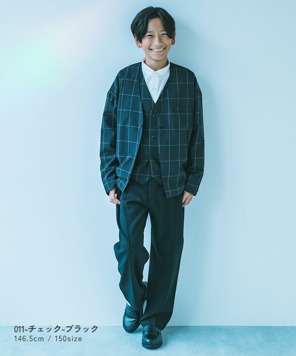 25%OFF/返品不可】フォーマル チェック柄 ノーカラージャケット