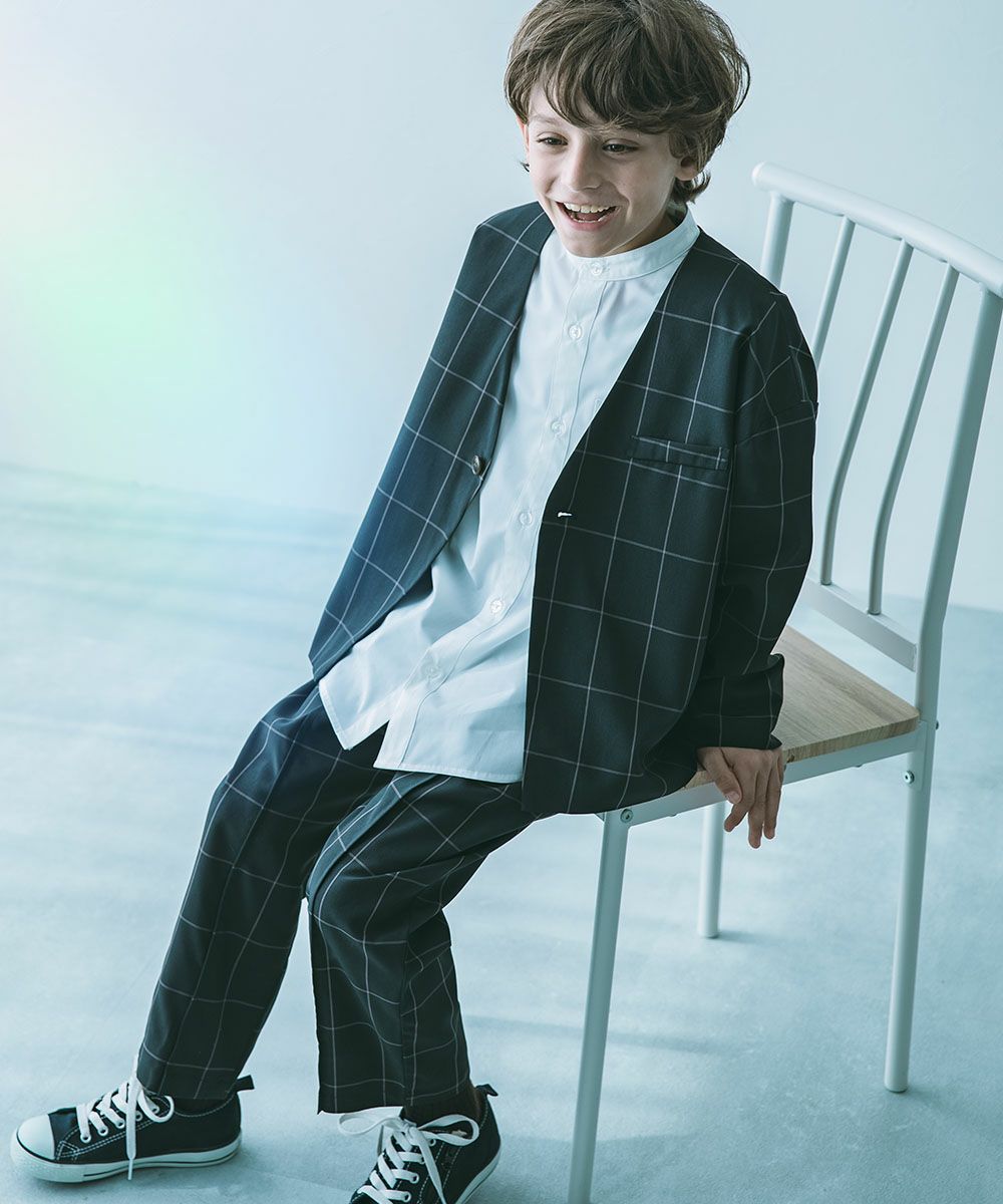 25%OFF/返品不可】フォーマル チェック柄 ノーカラージャケット