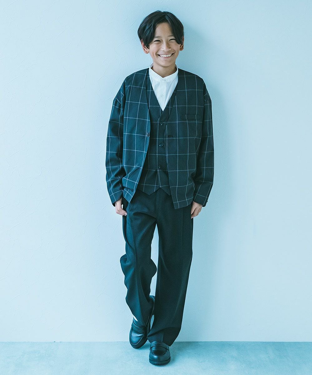 25%OFF/返品不可】フォーマル チェック柄 ノーカラージャケット