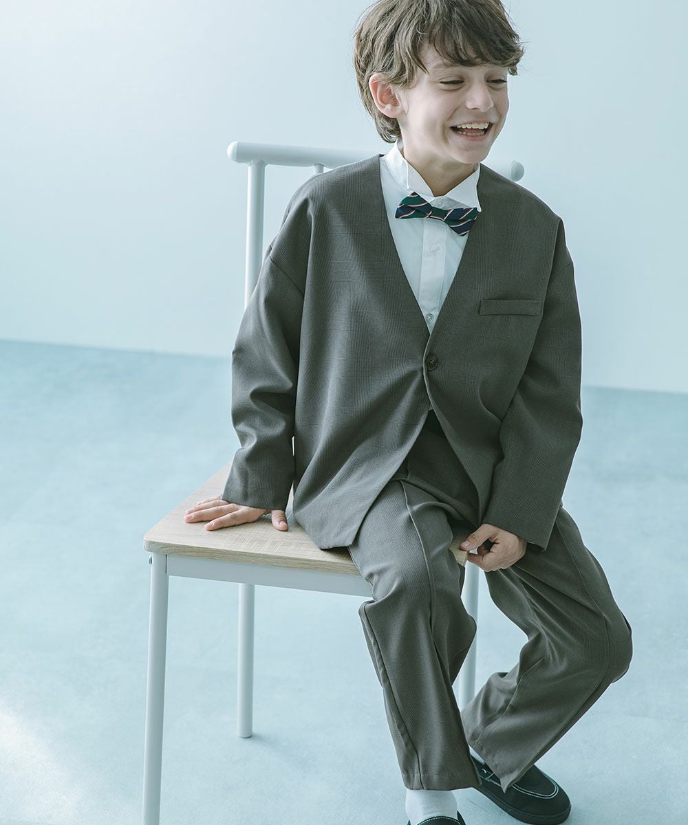 25%OFF/返品不可】フォーマル チェック柄 ノーカラージャケット