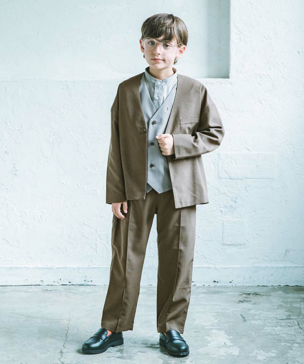 25%OFF/返品不可】フォーマル チェック柄 ノーカラージャケット