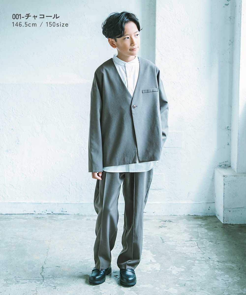 シャツ付き】フォーマル ノーカラージャケット ロングパンツ 3点セット