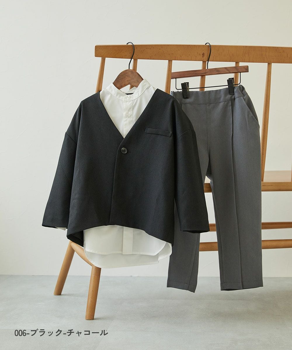 シャツ付き】フォーマル ノーカラージャケット ロングパンツ 3点セット
