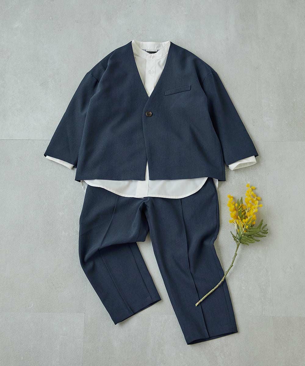 0324-150 服 シャツ付き】フォーマル ノーカラージャケット ロングパンツ 3点セット