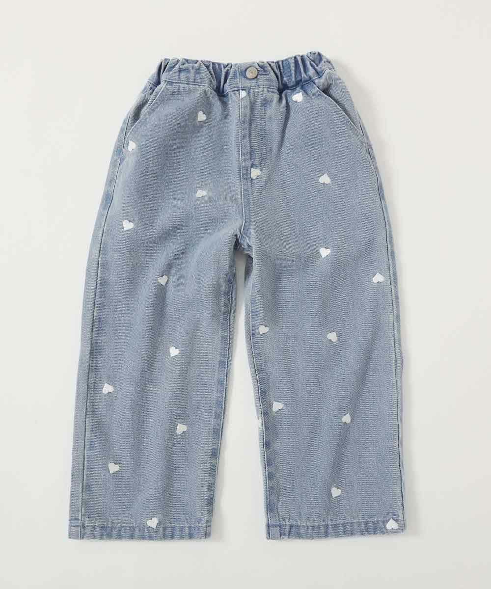 ハートと花がえらべる 刺繍 デニム ワイドパンツ | 子供服の通販