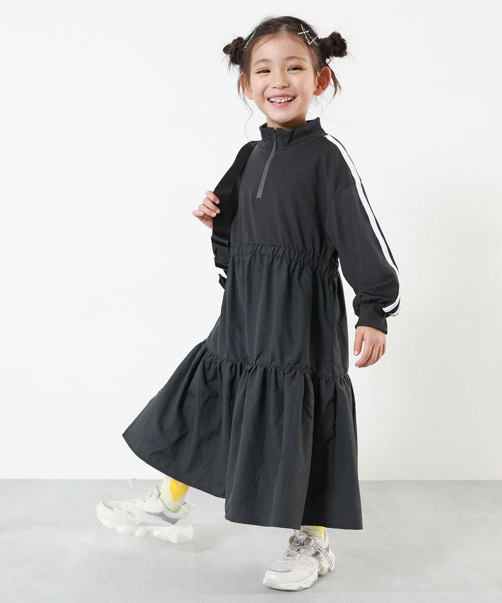 サイドライン ハーフジップ トラック ティアードワンピース | 子供服の