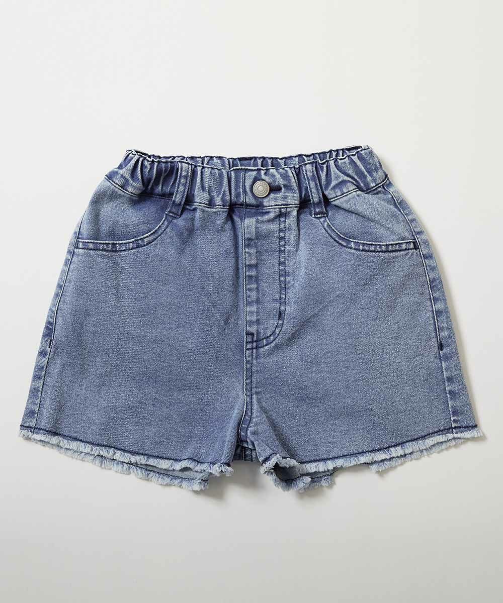 最大5%OFF】ストレッチデニム ケミカルウォッシュ 裾フリンジ ショート