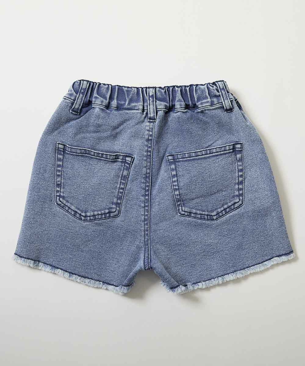 最大5%OFF】ストレッチデニム ケミカルウォッシュ 裾フリンジ ショート 最大5%OFF】ストレッチデニム ケミカルウォッシュ 裾フリンジ ショート