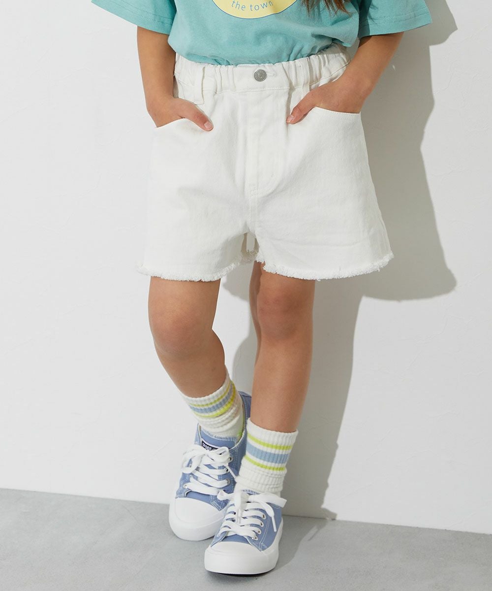 最大5%OFF】ストレッチデニム ケミカルウォッシュ 裾フリンジ ショート