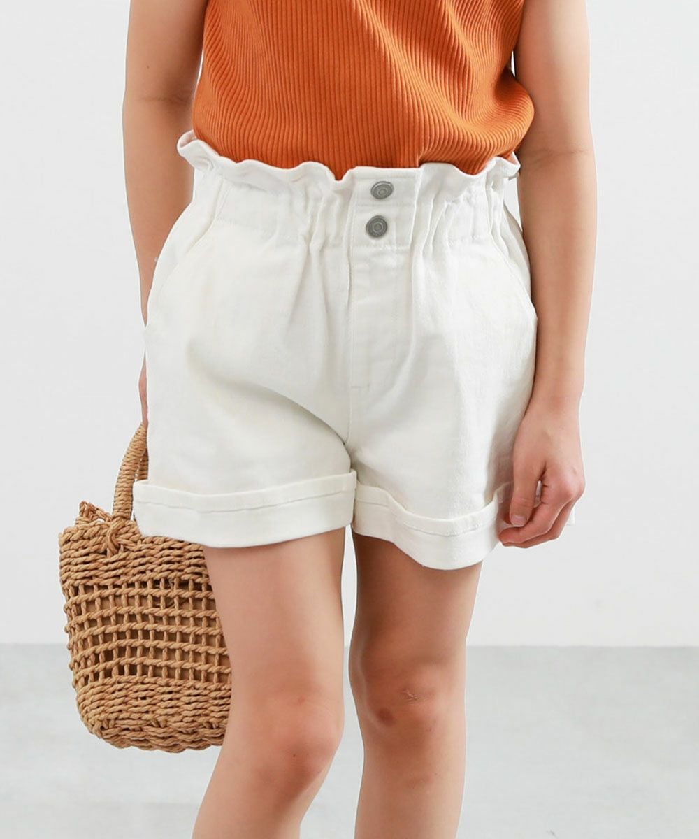 ストレッチデニム ハイウエスト フリルショートパンツ | 子供服の通販