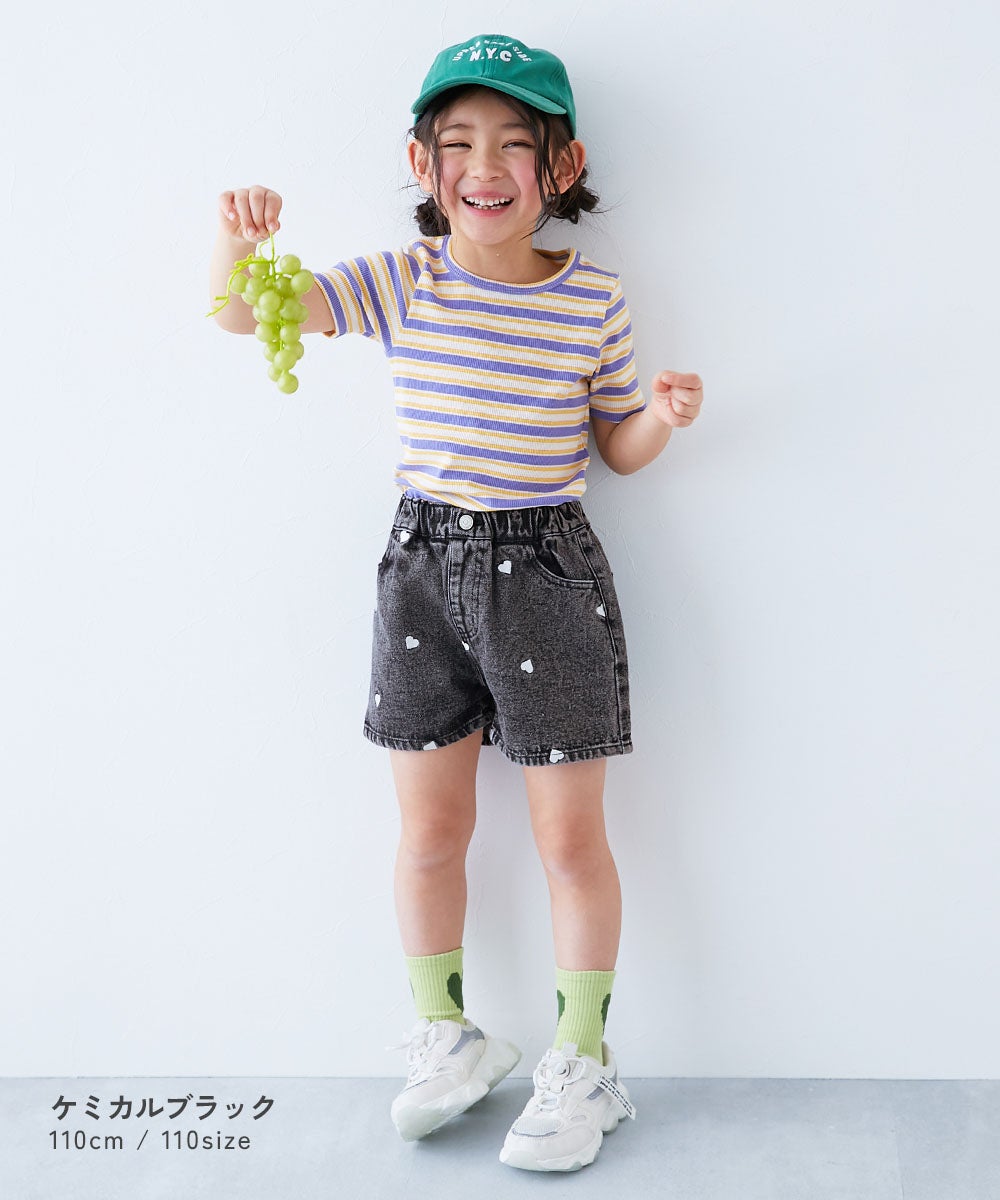 ハートと花がえらべる 刺繍 デニム ショートパンツ | 子供服の通販