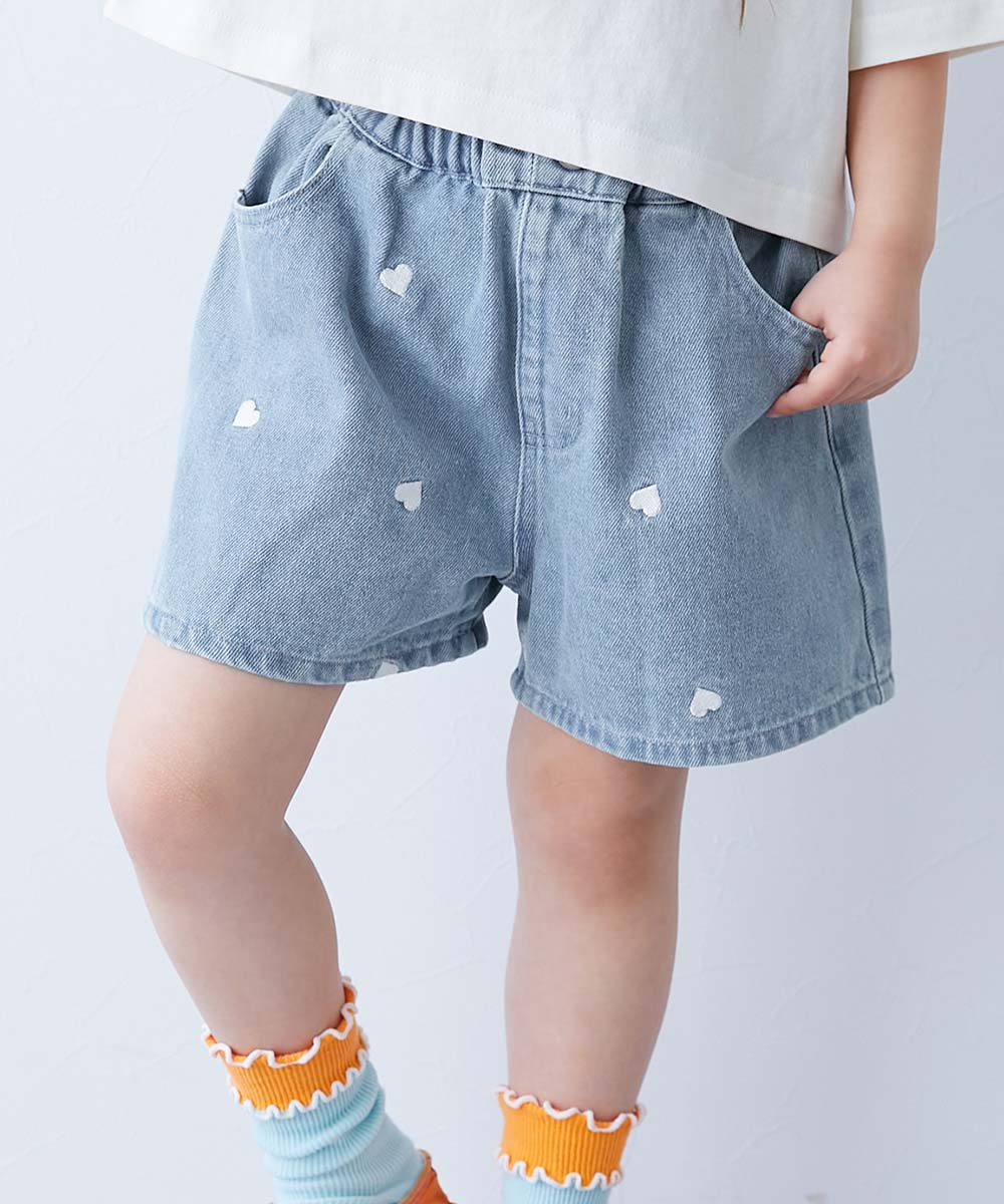 ハートと花がえらべる 刺繍 デニム ショートパンツ | 子供服の通販