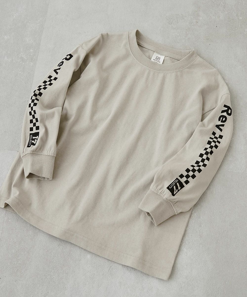 綿100％ デビラボ BIGシルエット 袖プリント袖リブ 長袖Tシャツ | 子供
