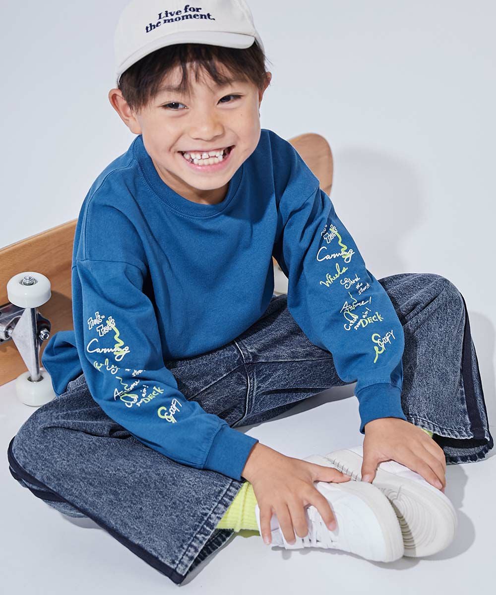 最大27%OFF】綿100％ デビラボ BIGシルエット 袖プリント袖リブ 長袖T