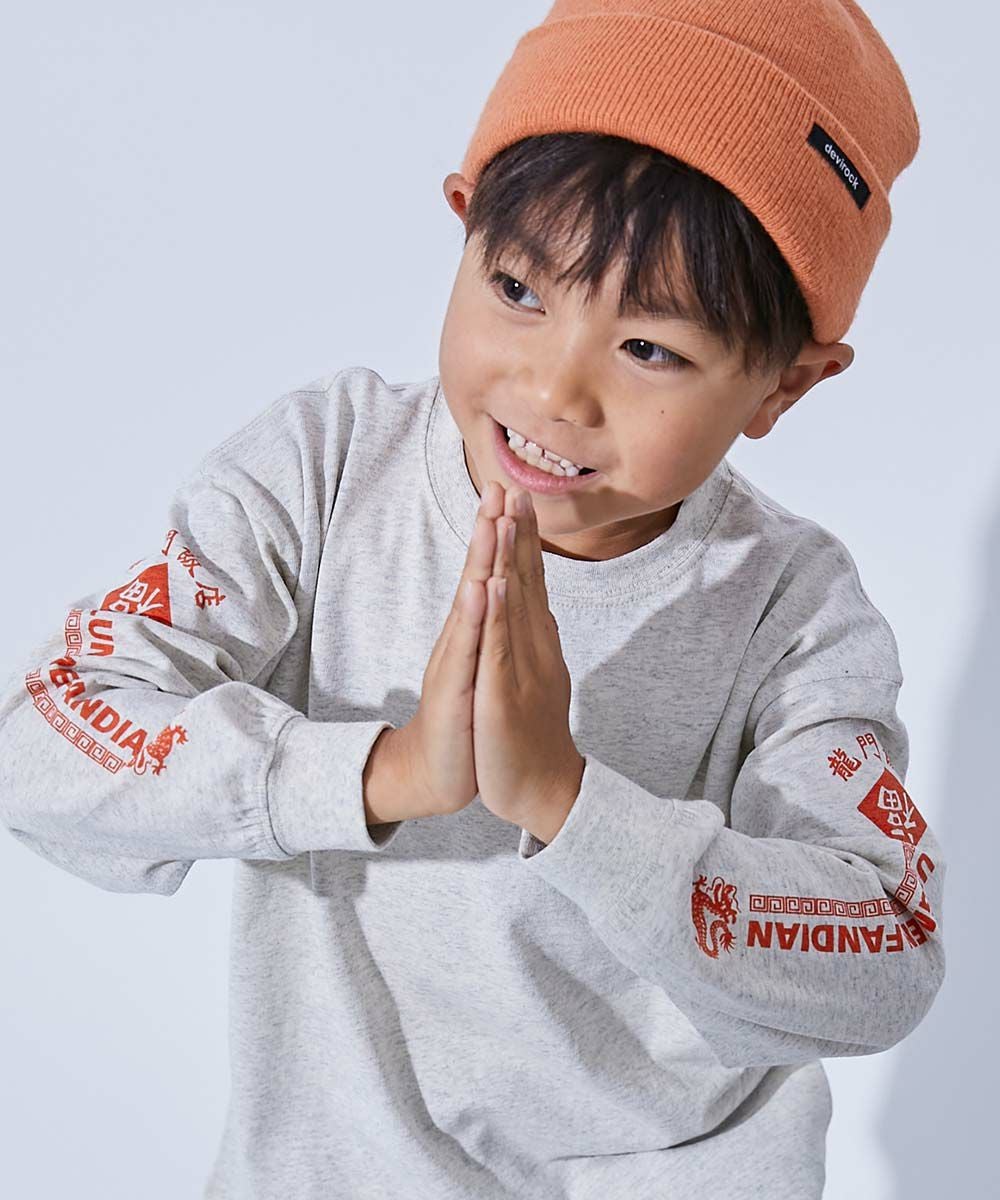 最大27%OFF】綿100％ デビラボ BIGシルエット 袖プリント袖リブ 長袖T