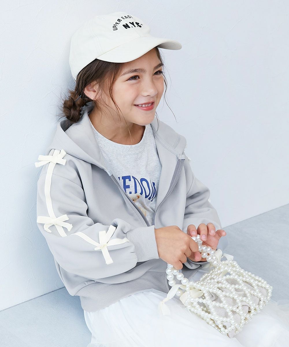 リボン付きパーカー SPECIAL SALE 28%OFF】リボン付き サイドライン おめかし ジップ