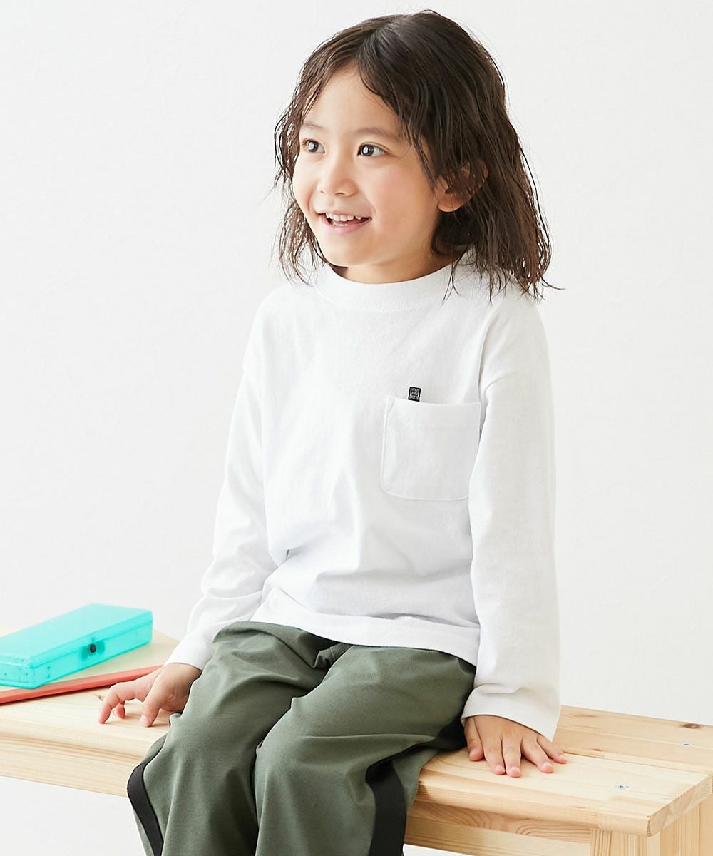名札穴あかない 無地 ポケット付き クルーネック 長袖Tシャツ | 子供服