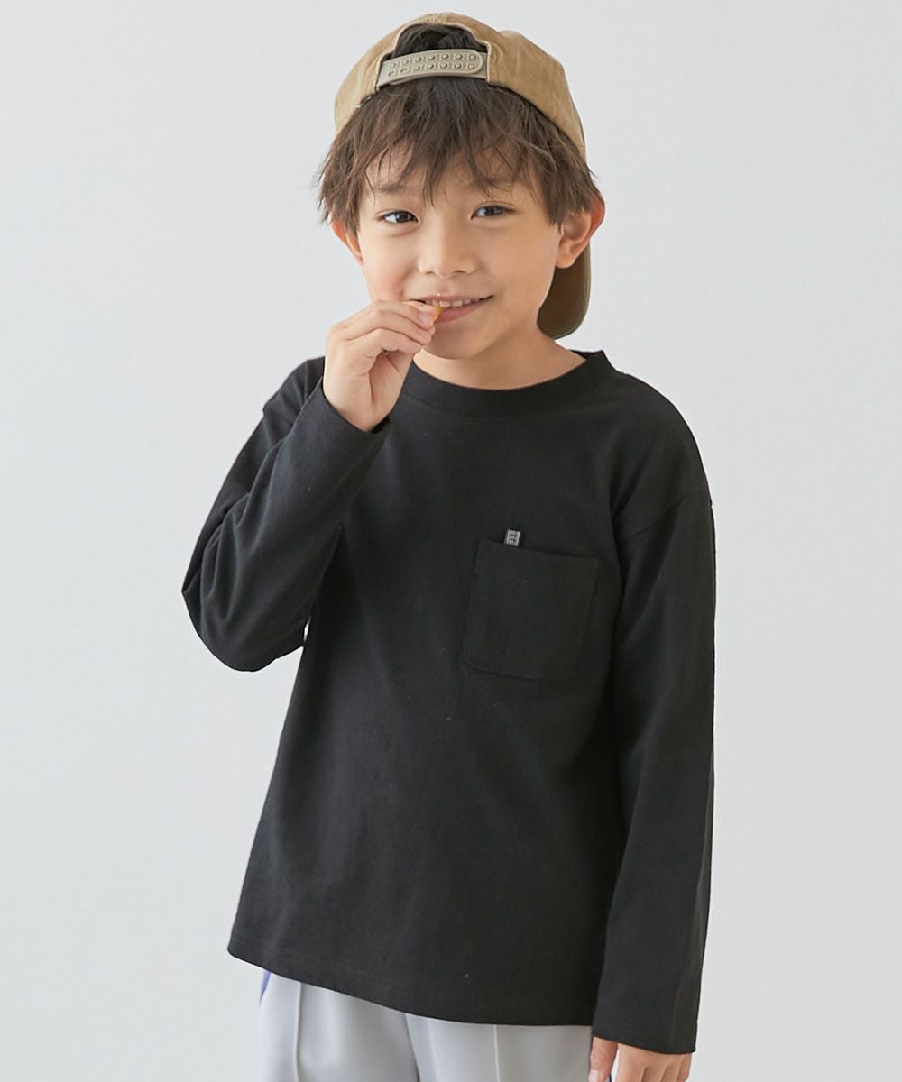 名札穴あかない 無地 ポケット付き クルーネック 長袖Tシャツ | 子供服