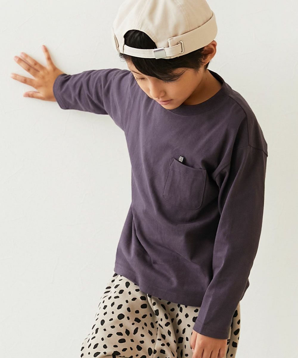 名札穴あかない 無地 ポケット付き クルーネック 長袖Tシャツ | 子供服