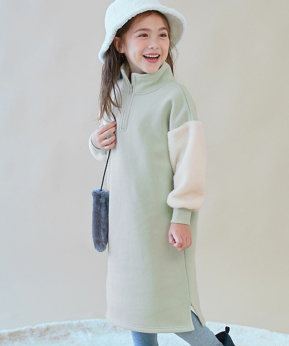 SALE 53%OFF】スフレスウェット 袖ボア ハーフジップ 裏起毛ワンピース