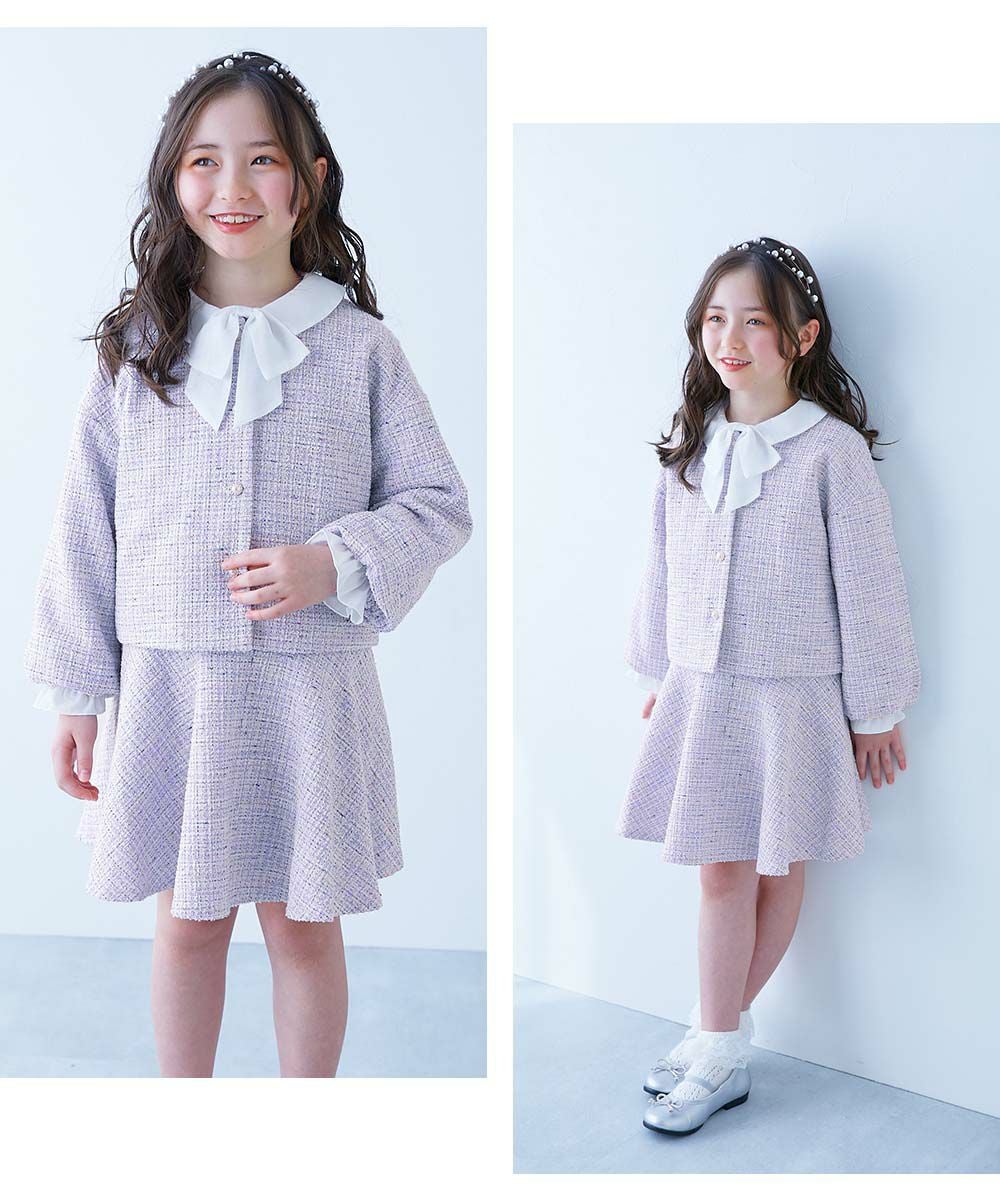 フォーマル ガールズノーカラー ツイードセットアップ | 子供服の通販