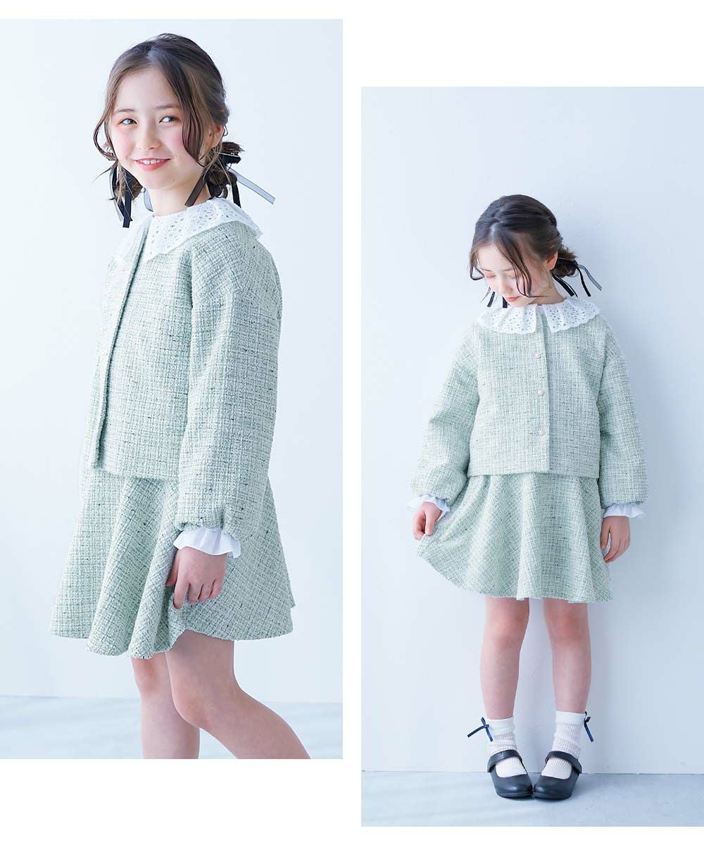 最大12%OFF】フォーマル ガールズノーカラー ツイードセットアップ