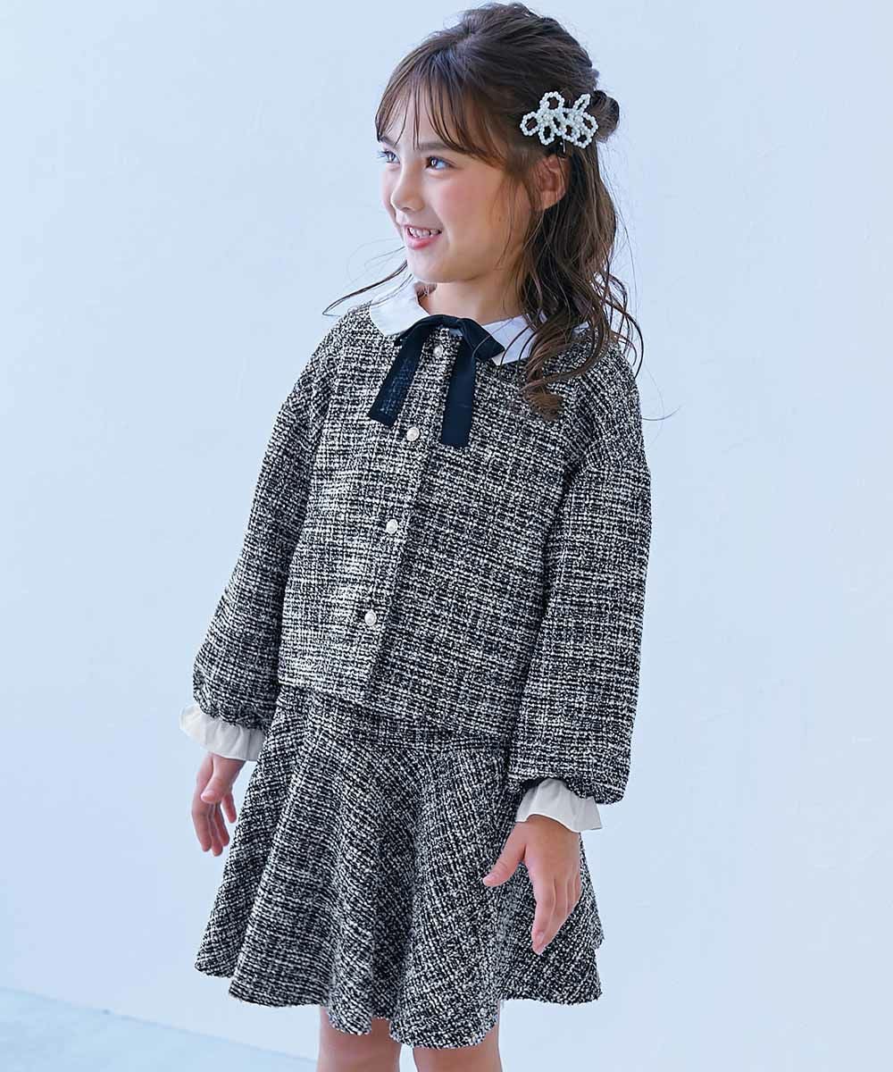 最大12%OFF】フォーマル ガールズノーカラー ツイードセットアップ
