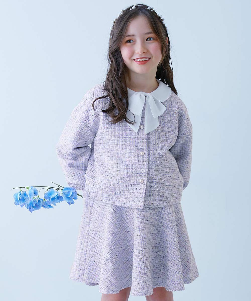 フォーマル ガールズノーカラー ツイードセットアップ | 子供服の通販