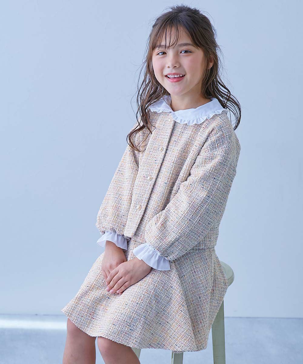最大12%OFF】フォーマル ガールズノーカラー ツイードセットアップ