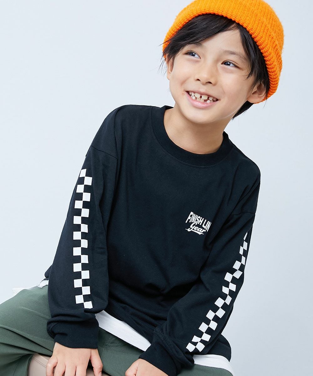 綿100％ デビラボ BIGシルエット プリント袖リブ 長袖Tシャツ | 子供服
