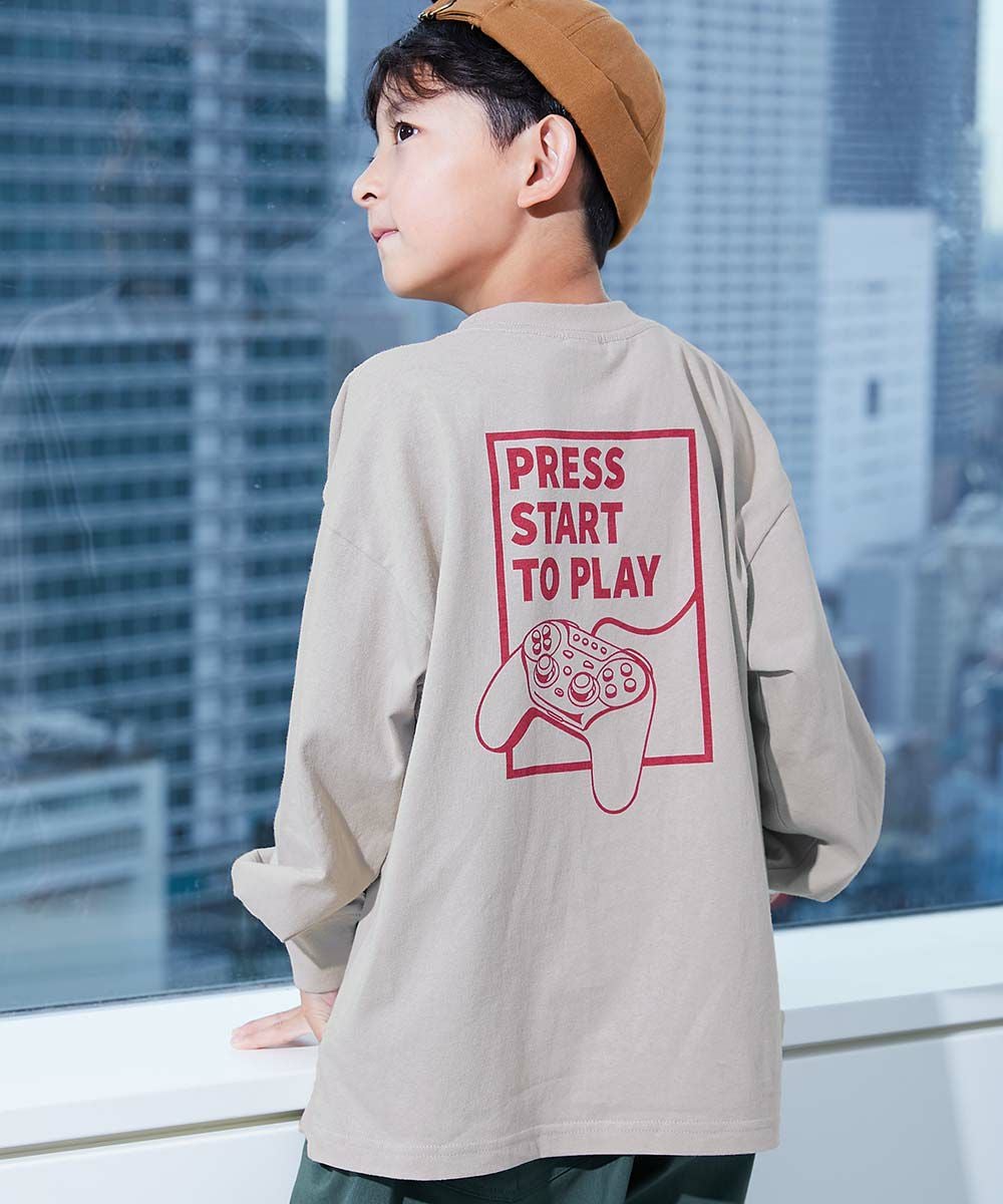 綿100％ デビラボ BIGシルエット プリント袖リブ 長袖Tシャツ | 子供服