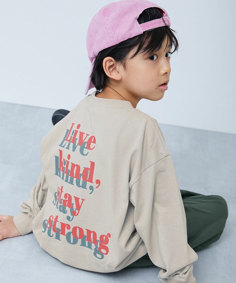 綿100％ デビラボ BIGシルエット プリント袖リブ 長袖Tシャツ | 子供服