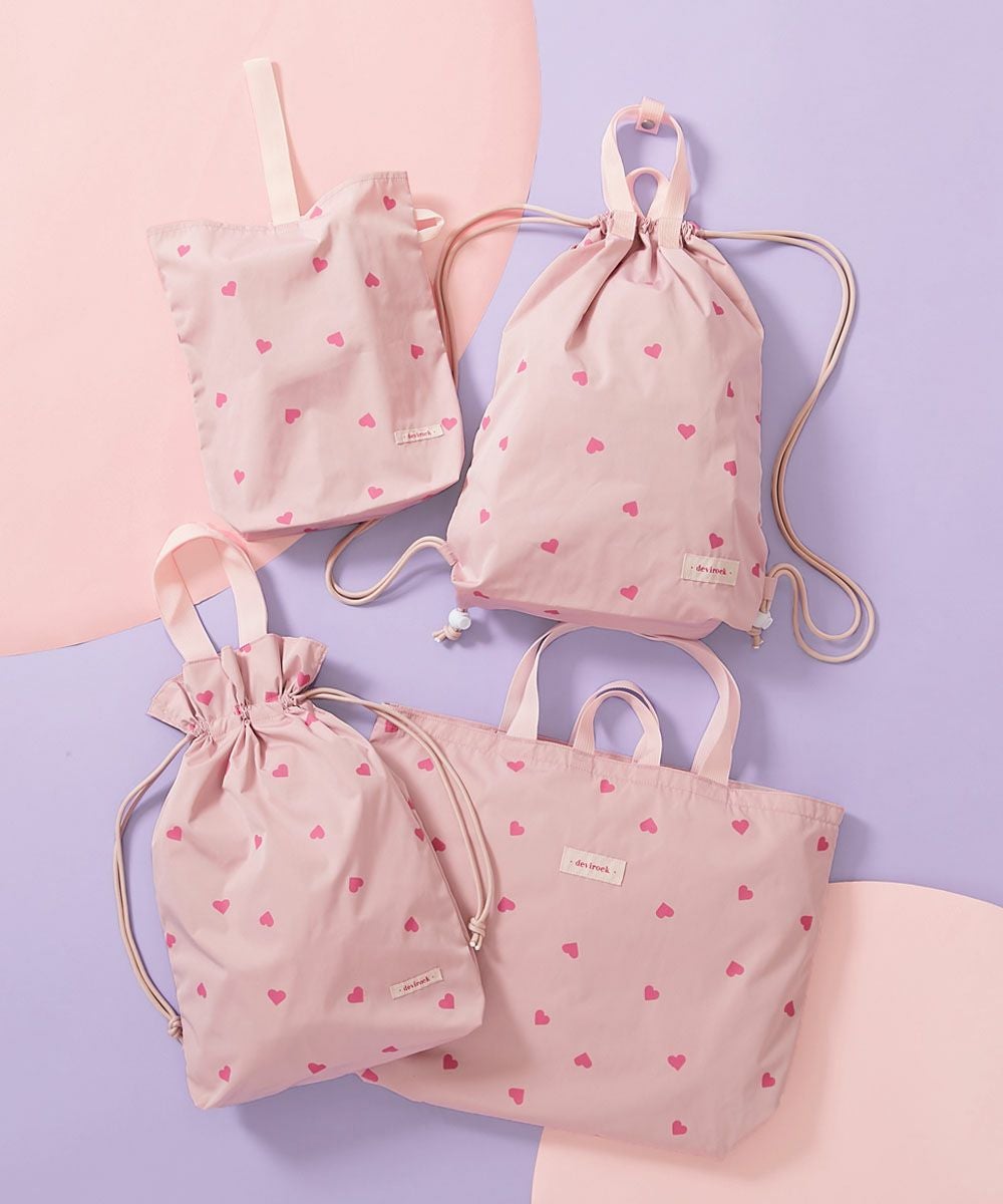 女の子 レッスンバッグ 【パールピンクハート×濃いピンク】　女の子　レッスンバック 入園入学　3点セット キルティング サイズ ピンク ハート刺繍 手提げ・レッスンバッグ・入園グッズ