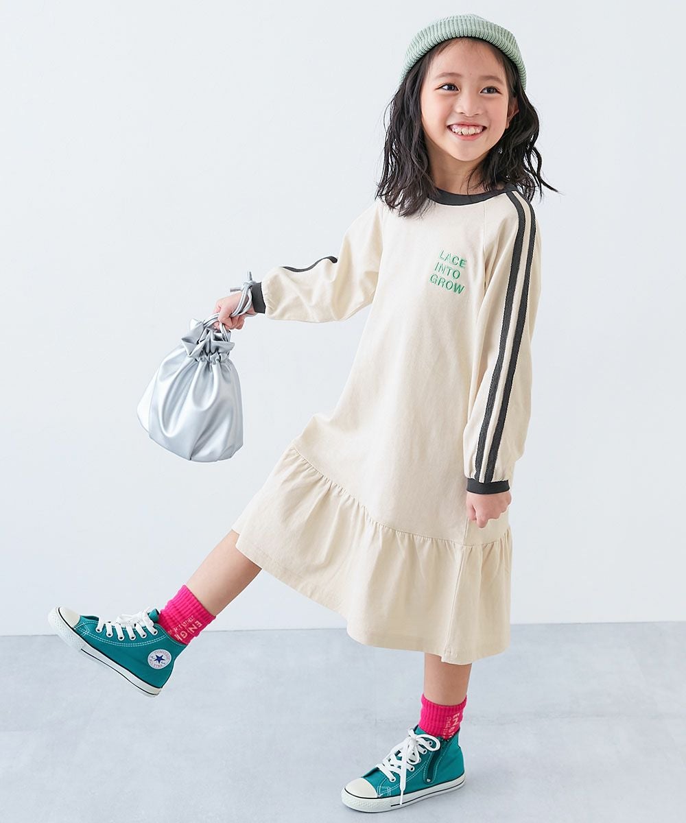 裾フリル サイドラインレース 長袖ワンピース | 子供服の通販