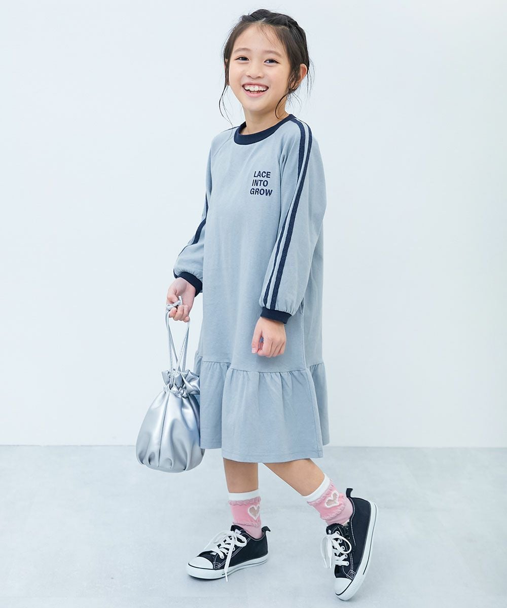 裾フリル サイドラインレース 長袖ワンピース | 子供服の通販