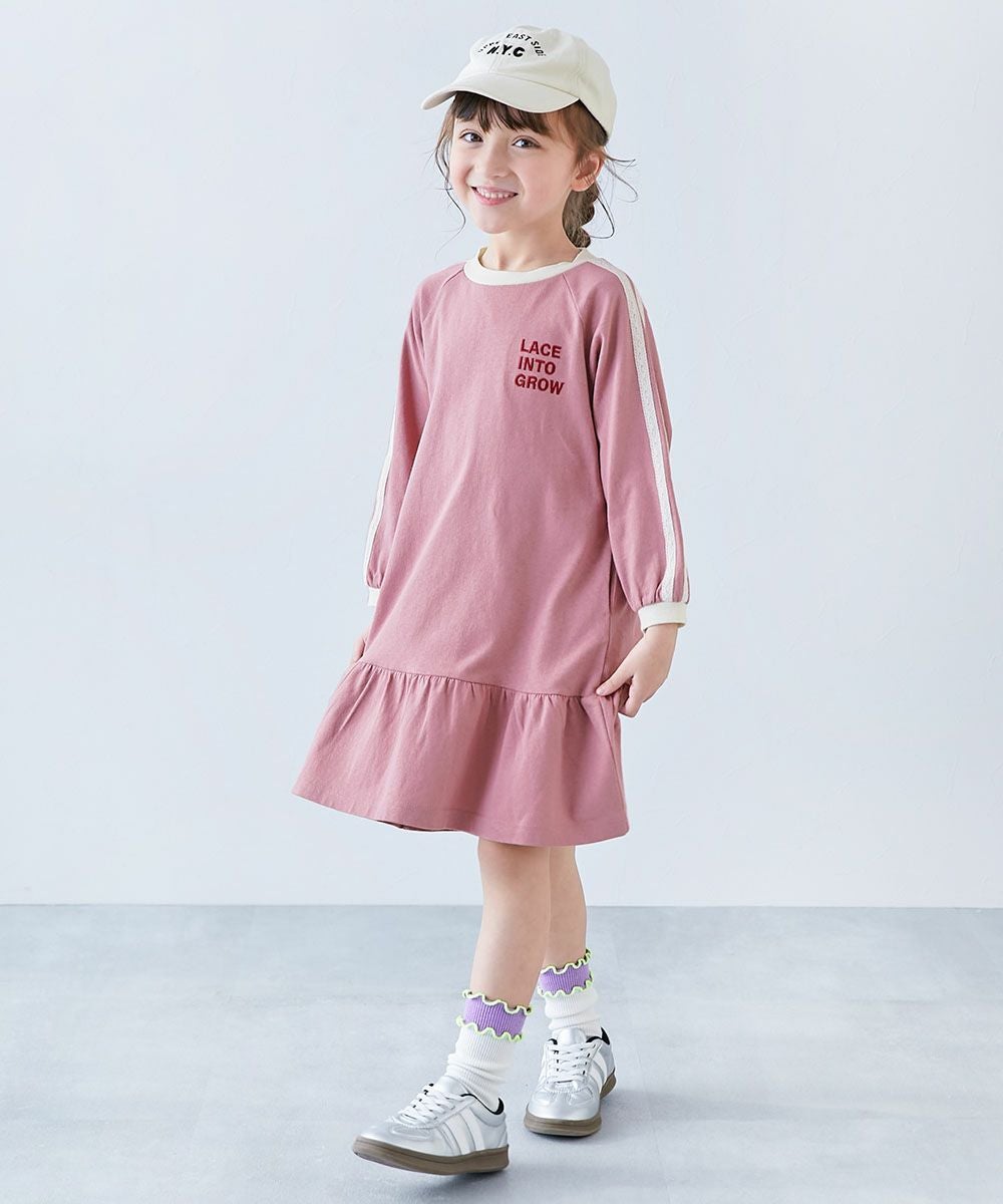 裾フリル サイドラインレース 長袖ワンピース | 子供服の通販