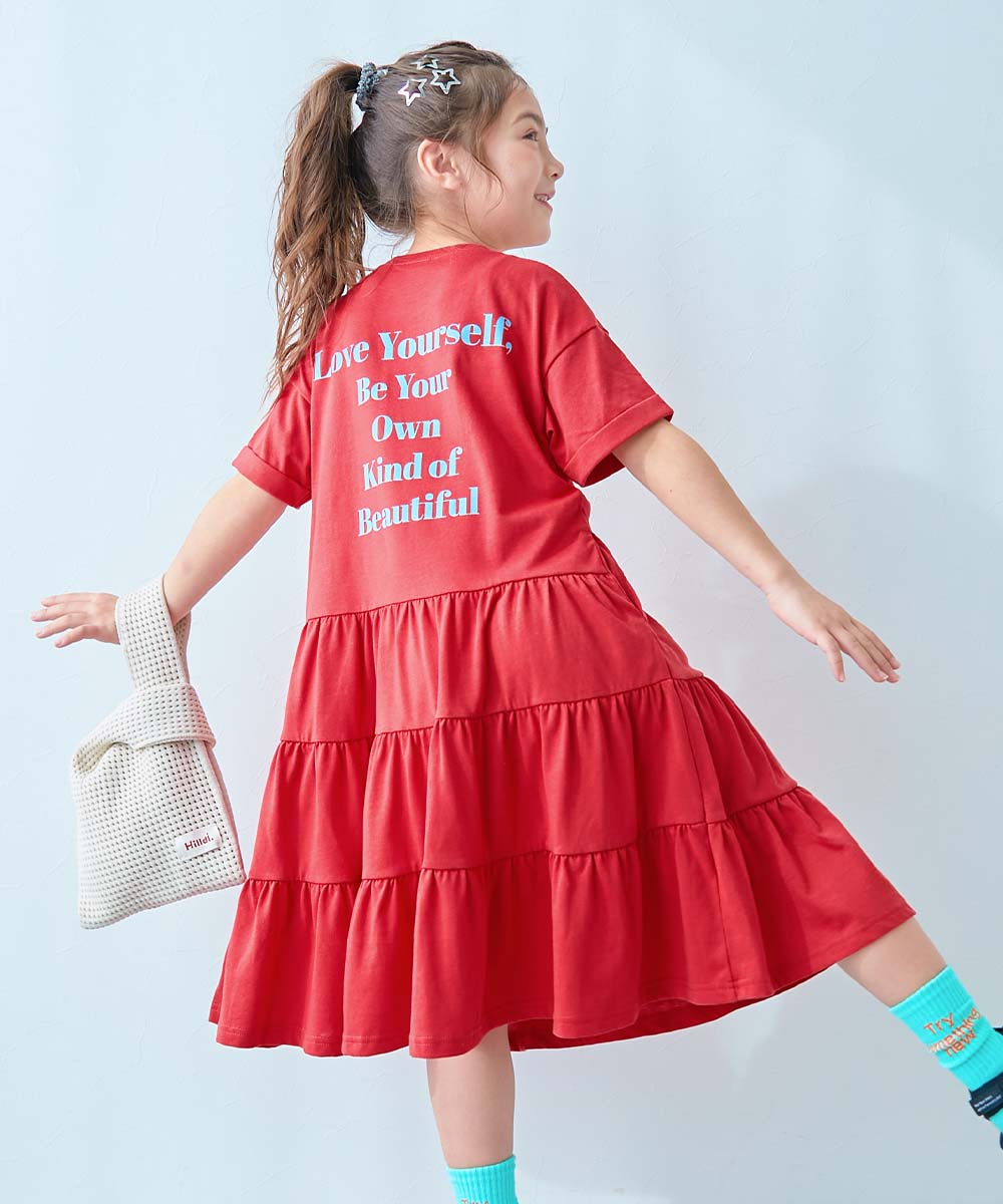 一部予約】姉妹で着られる 裾ティアード バックプリント ワンピース
