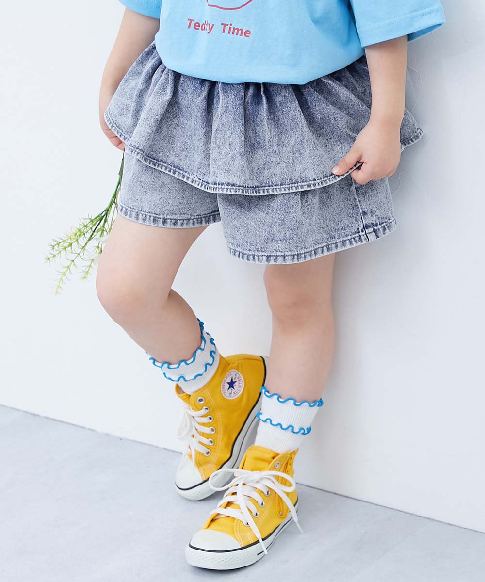 最大10%OFF】ふわっとティアード ライトオンスデニム スカパン | 子供