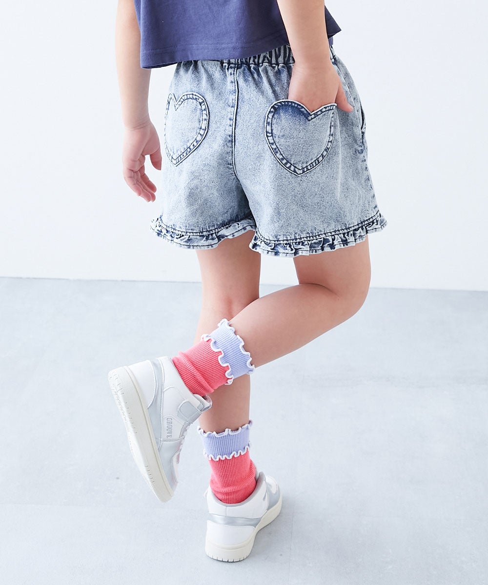 ハートポケット 裾フリル ライトオンスデニム ショートパンツ | 子供服