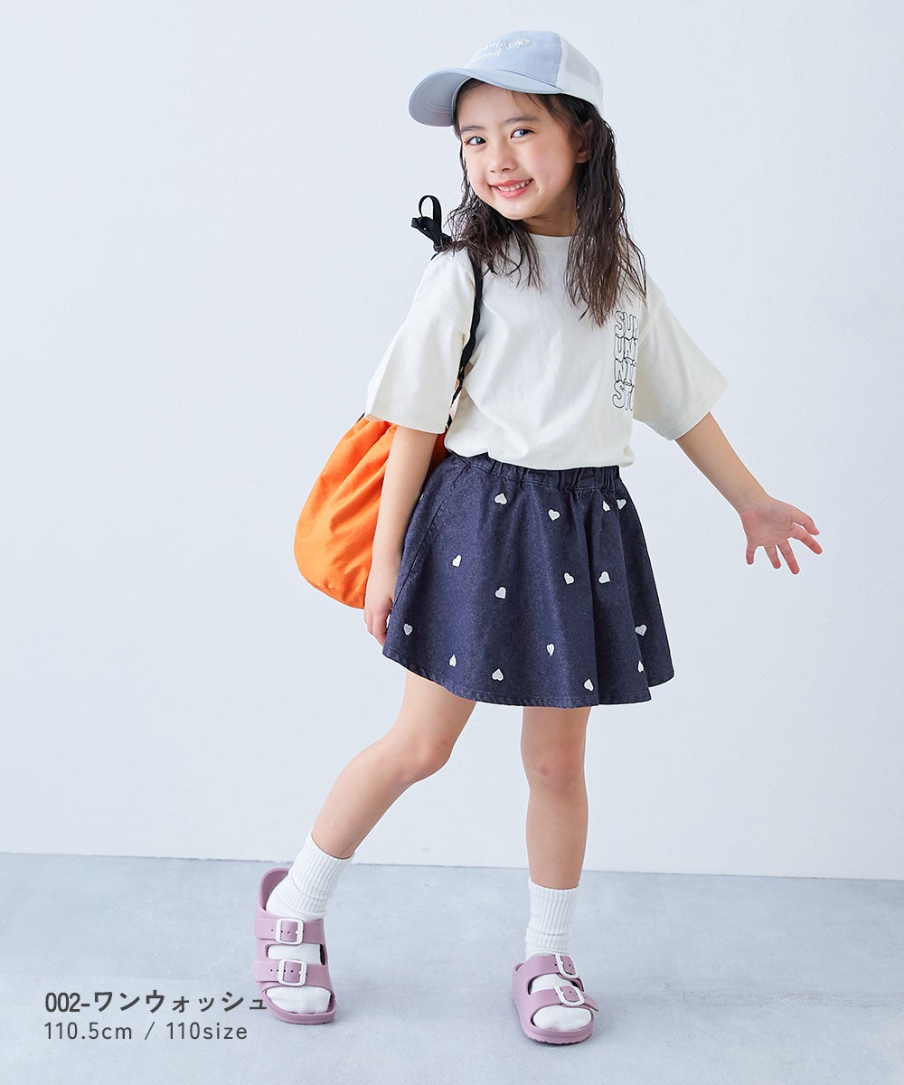 最大38%OFF】ハート刺繍 ライトオンスデニムスカッツ | 子供服の通販